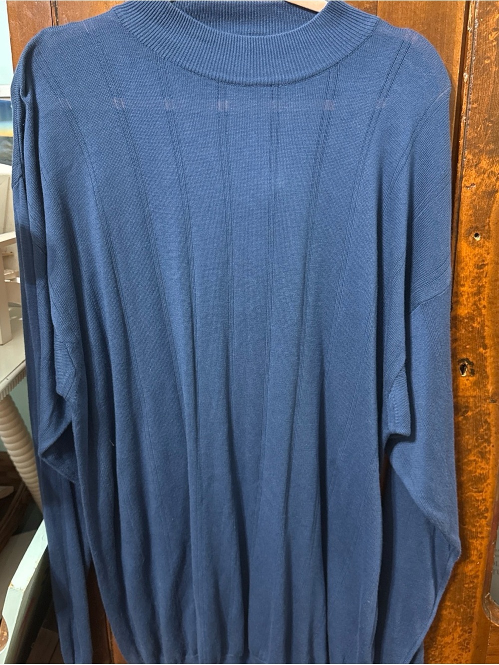 Paul Fredrick Men's Navy Blue Cotton blend Ribbed Crewneck Sweater xxl
